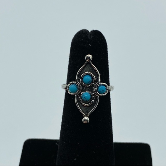 Silver Retro Bohemian Boho Turquoise Ring - Picture 2 of 7